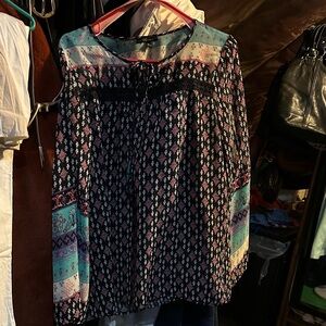 Monteau Black and Pink Patterned Blouse